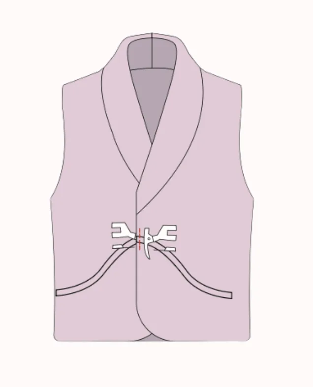 2D sewing illustration — making and attaching side tie straps on the LU2COHOUSE Blossom Quilted Vest sewing pattern